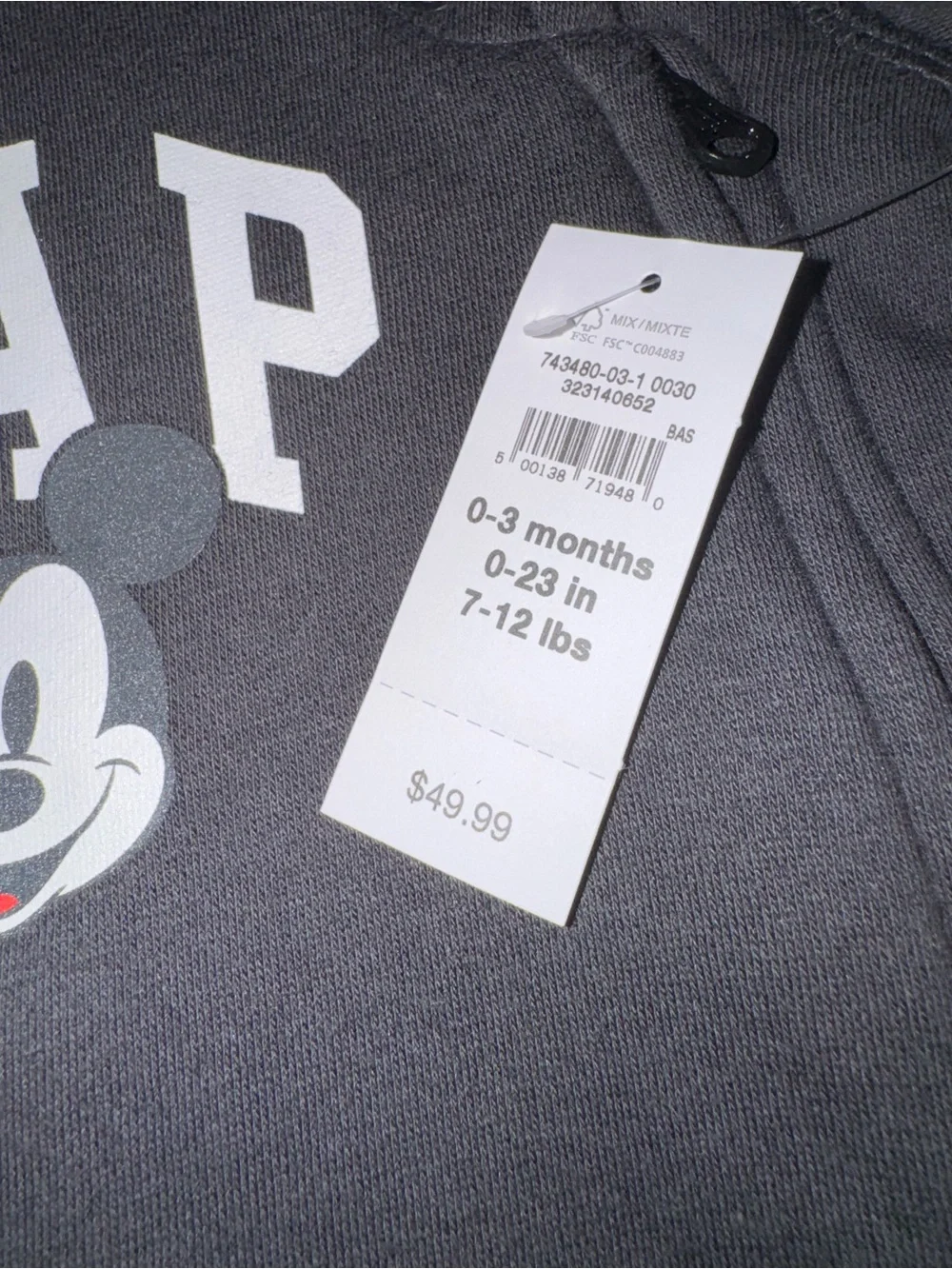 Baby GAP Mickey Mouse Hooded One Piece with Ears 0-3M
